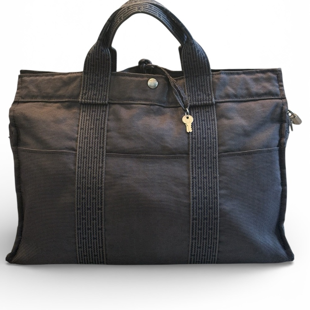 Hermes Herline MM laptop  Bag with Top Handles with lock and key Grey Genderles